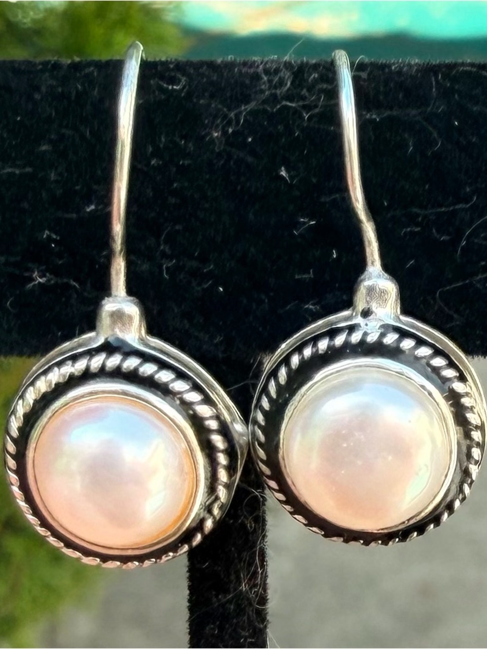 Merav (M) Sterling Silver Pearl Drop Earrings - Pearls are 3/8”